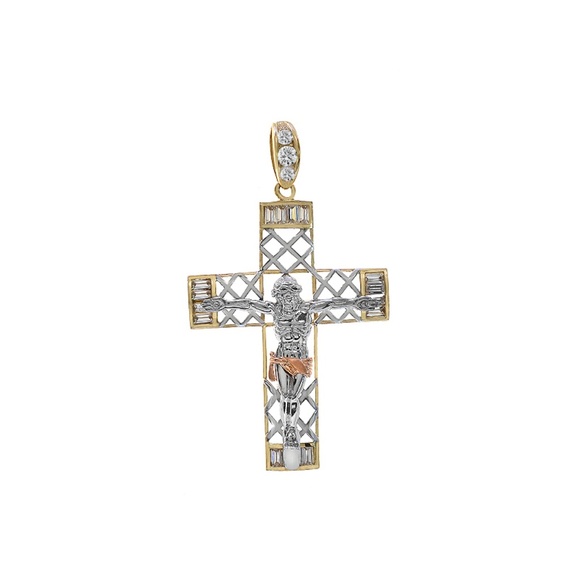 2.50 Carat Cubic Zirconia Crucifix Gold Pendant - Picture 1 of 5